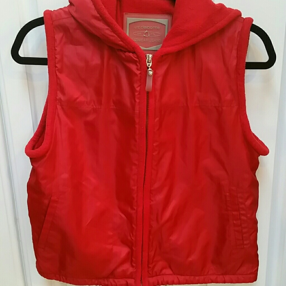 Liz Claiborne Red Hooded Puffer Vest